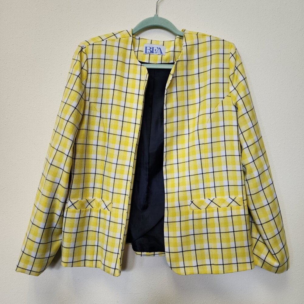 BFA Classics Jacket Blazer Women Med Yellow Plaid Lined Spring Summer Coastal